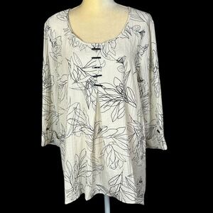JM COLLECTION Women's 3/4‎ Sleeve Blouse Beige/Black Size L Woven Dressing Rayon